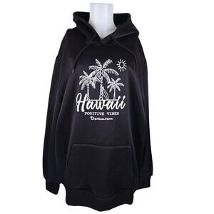 Hawaiian Positive Vibes Palm Tree Pull Over Kangroo Pocket Hoodie XXL